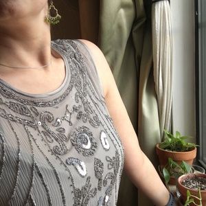 Grey/Silver Beaded Sheath Dress